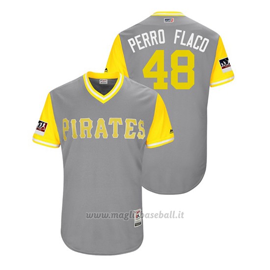 Maglia Baseball Uomo Pittsburgh Pirates Richard Rodriguez 2018 Llws Players Weekend Perro Flaco Grigio
